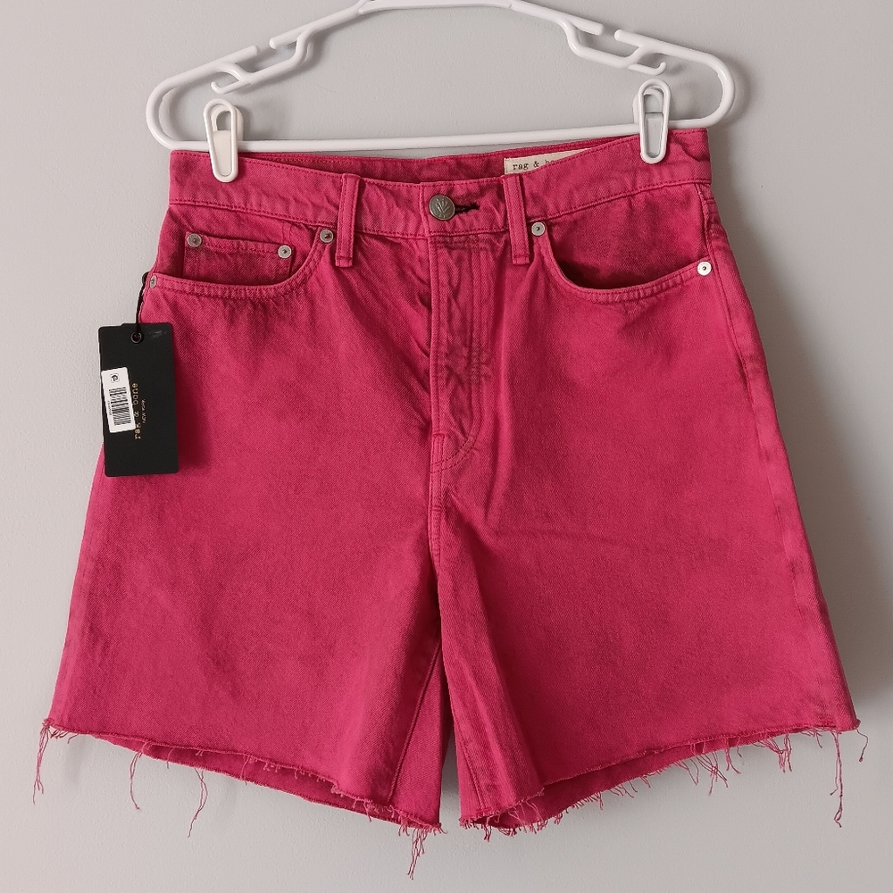 Rag & Bone Maya Jean Short 6" High Rise Bright Fuchsia Organic Cotton Size 28 - Picture 7 of 14
